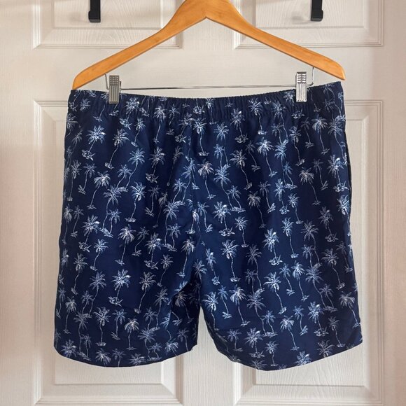 Construct Men's Blue w/ White Palm Tree Print Swim Shorts w/ 6" Inseam - Picture 3 of 3